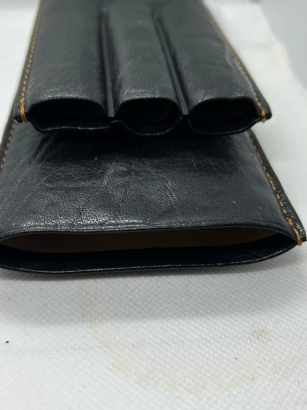 Black and Tan Leather 3 finger Cigar Case Cuban Crafters vintage smoking gift